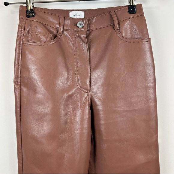 Wilfred Melina Faux Leather Pants Brown Size 0 High Rise Straight Leg Aritzia - Picture 4 of 11
